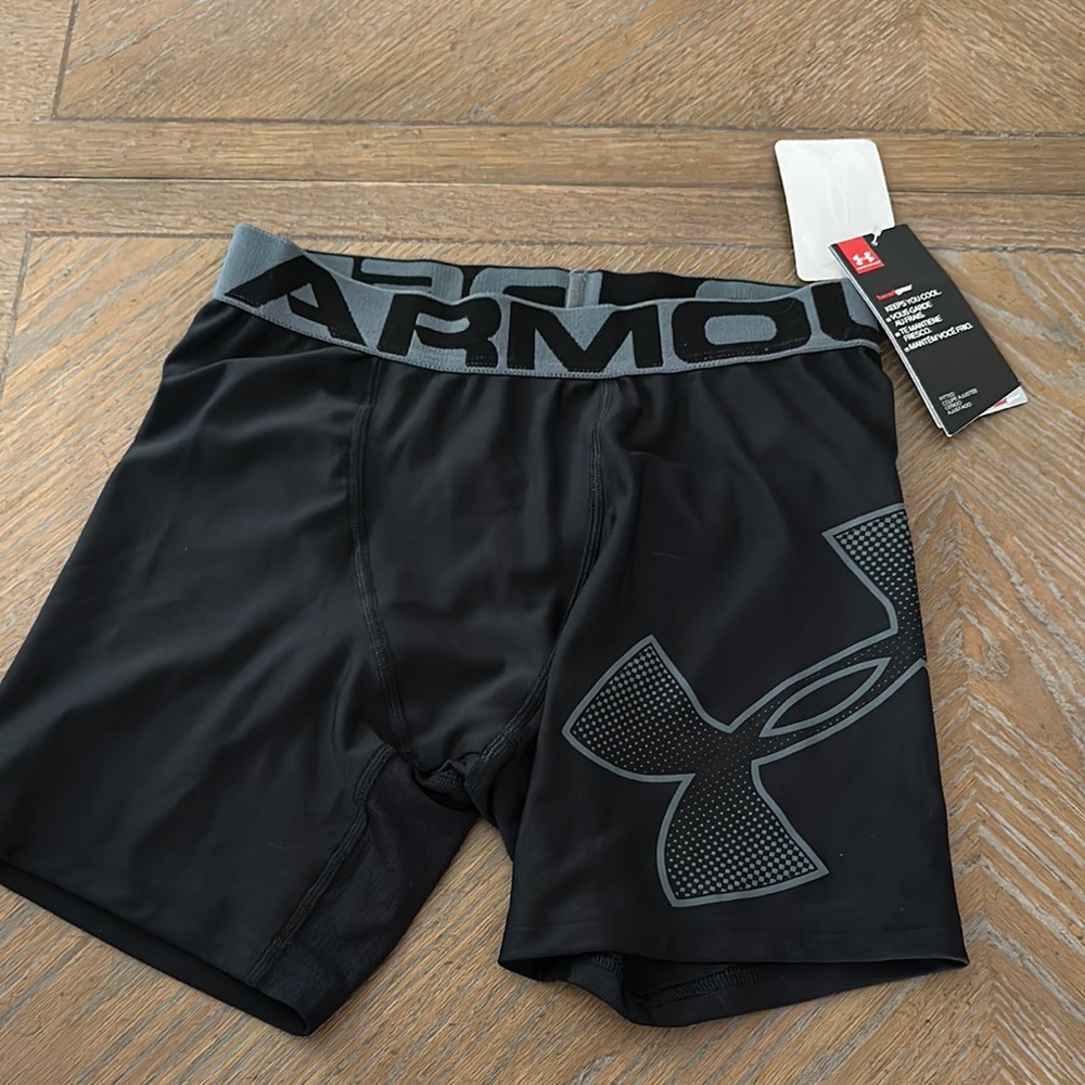 Under Armour Black and Gray Logo Compression Shorts